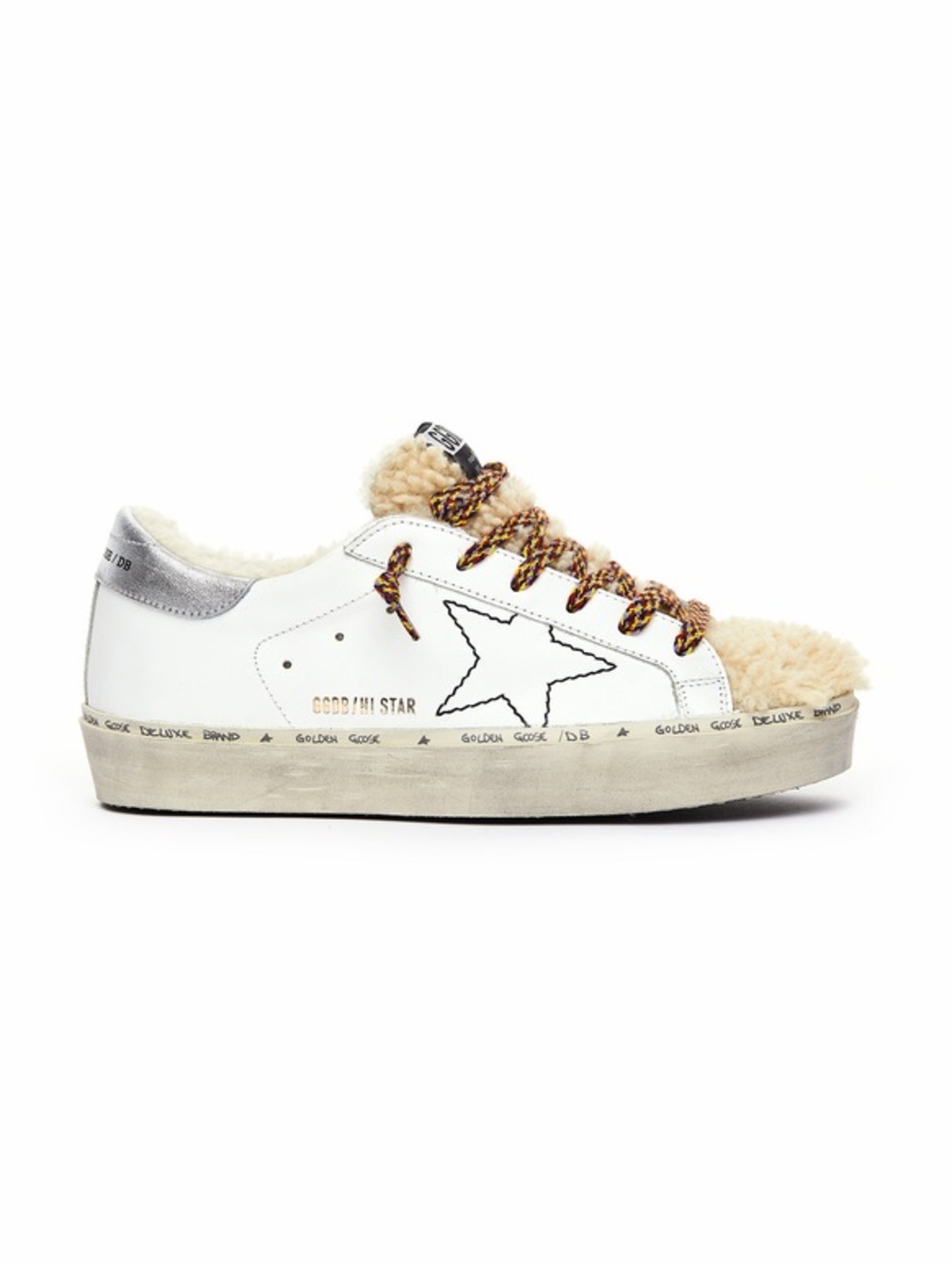 Golden Goose Hi Star Shearling Platform Sneakers White Silver EU 38 US 8